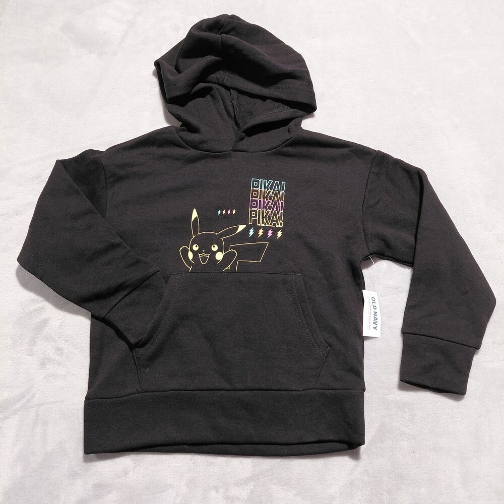 NWT Old Navy Pikachu Pokemon Unisex Youth Black Pull Over Hoodie Size S 6-7